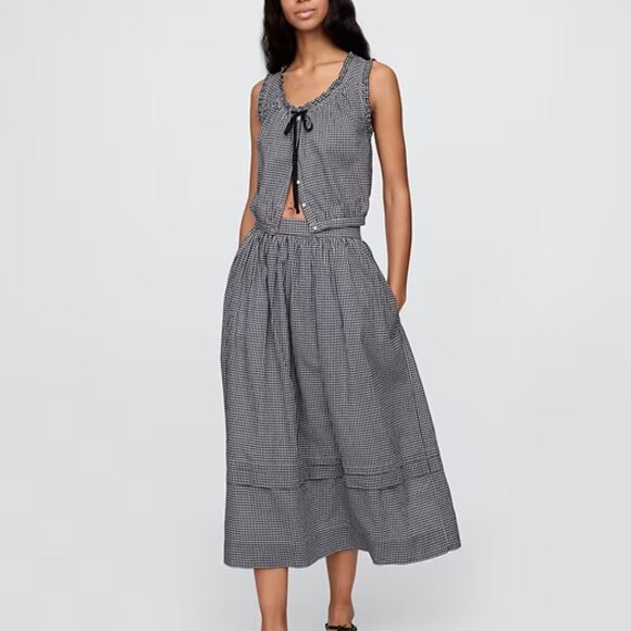 Gap × DÔEN Gingham Midi Skirt XL - White & Navy - Picture 3 of 5